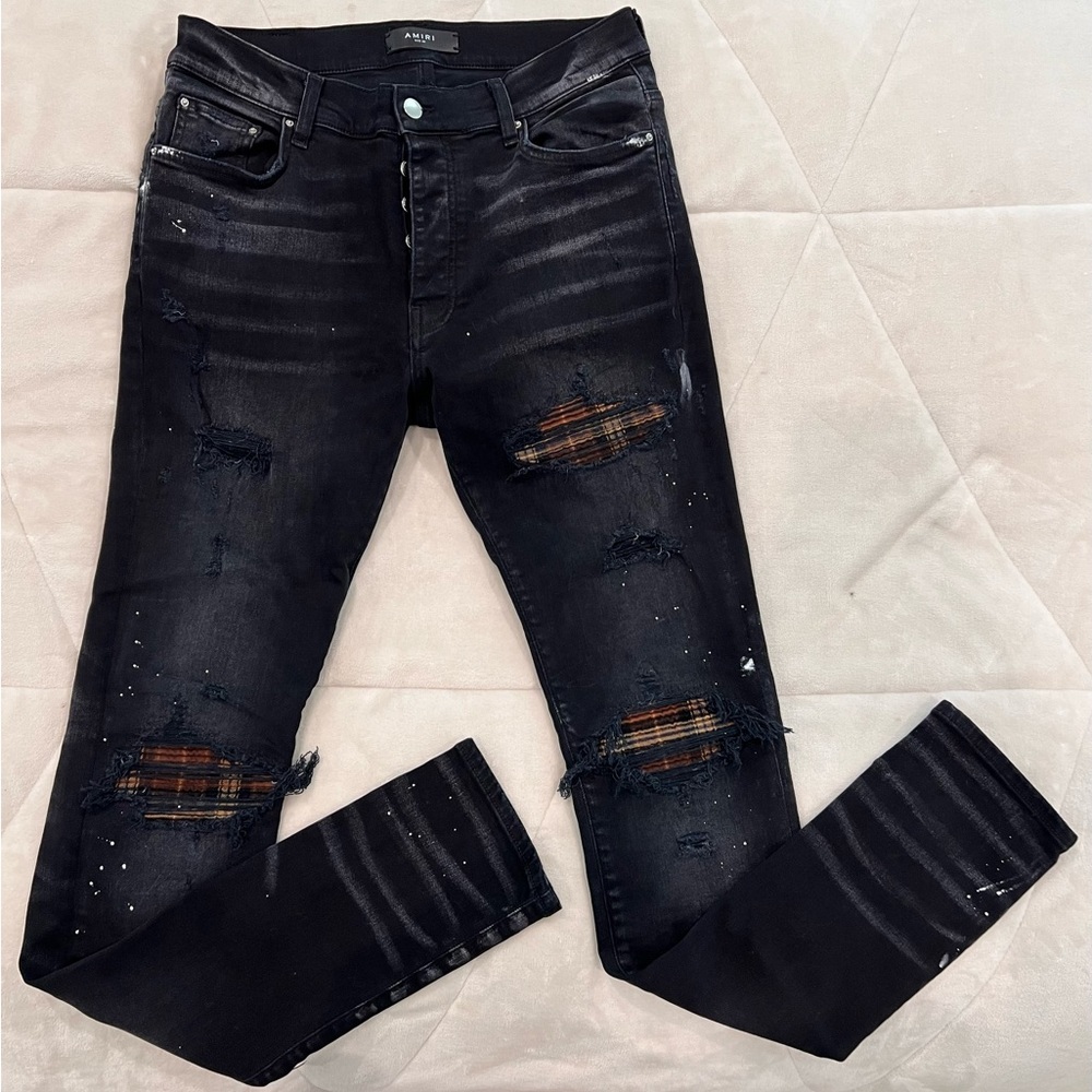 AMIRI MX1 Brown Plaid Patch Jeans